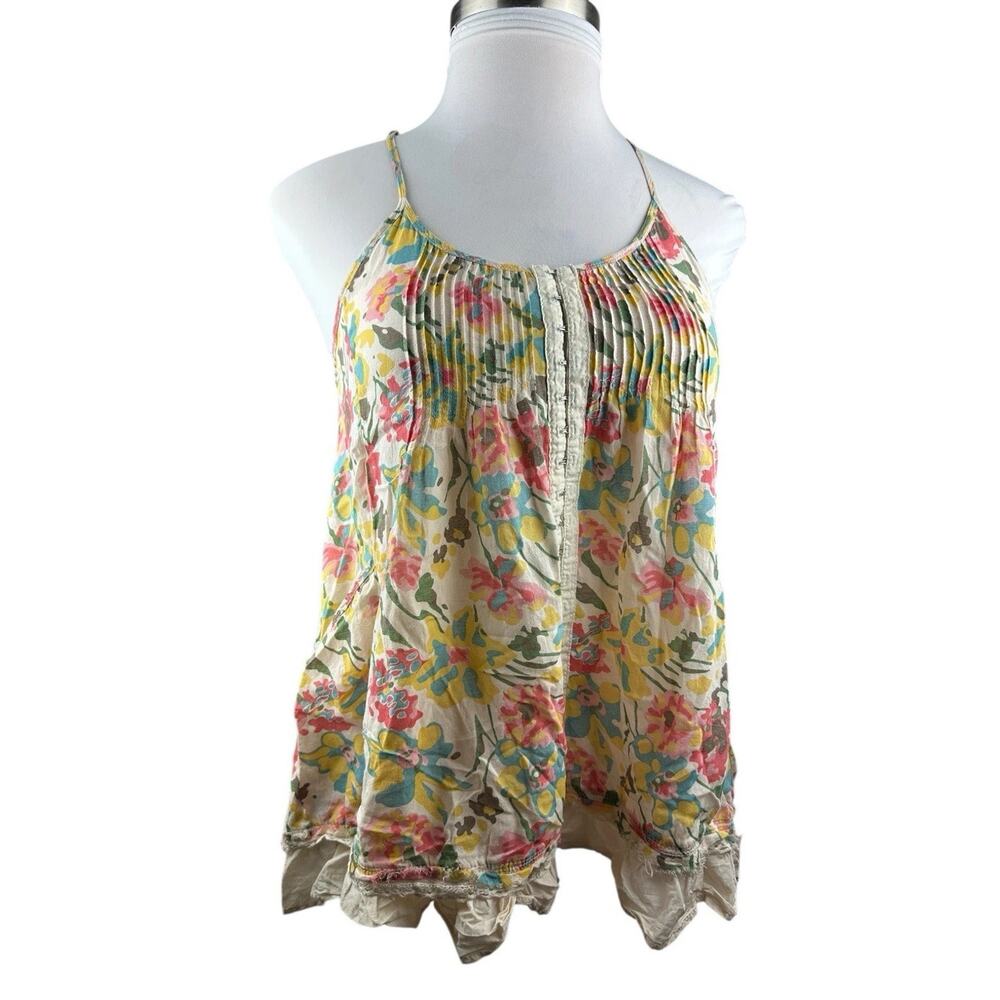 Free People Pintuck Ruffle Sheer Floral Sleeveless Swing Tunic Top Pockets Small - Picture 14 of 16